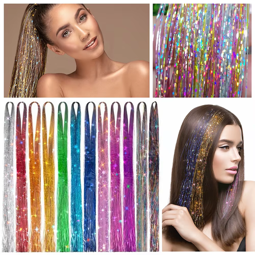 Hair Tinsel Glitter Strands Extensions 12Colores Set