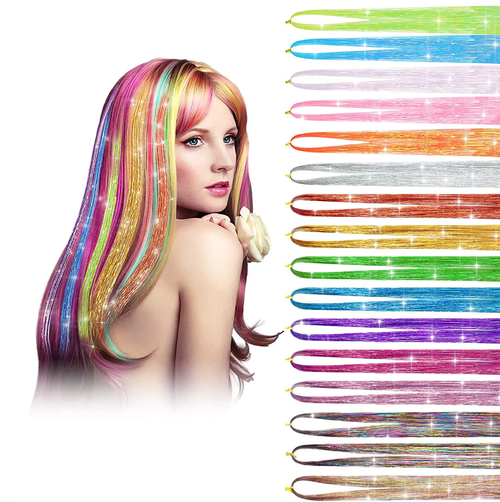 Hair Tinsel Glitter Strands Extensions 12Colores Set