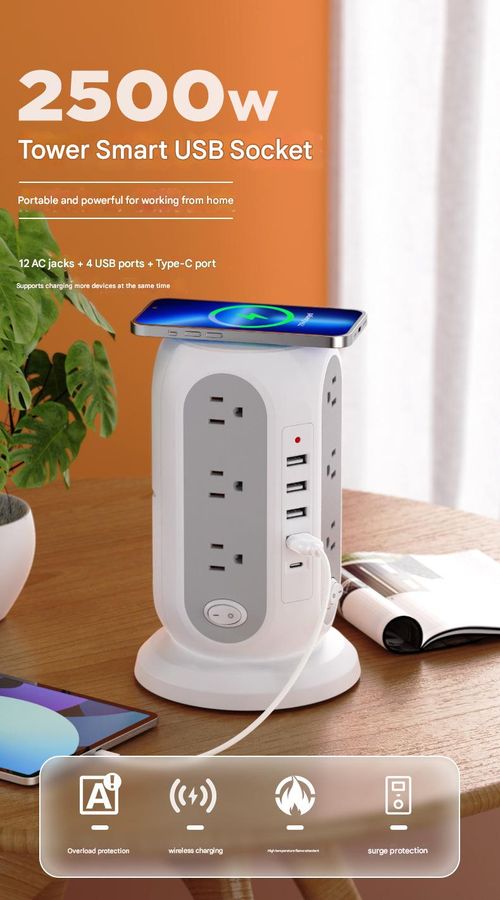 Wireless charging vertical socket, USB + Type-C smart power strip, custom-made multi-port multi-functional tower power strip