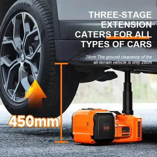 12V Car 3-in-1 Tool! Hydraulic Jack + Air Pump + Tire Changing Kit, a must-have for all car enthusiasts.