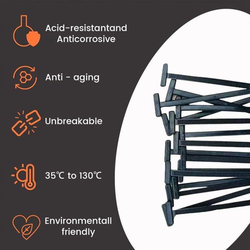 Cable ties, clips, and through-hole nails – multi-functional replacements for screws – for securing car trunks, mudguards, and fenders (100 ties per pack).