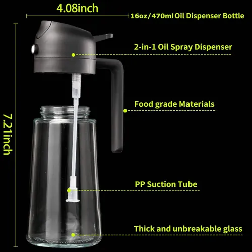 Kitchen spray bottle, awesome! Spray and pour, leak-proof, super convenient for controlling oil while cooking.