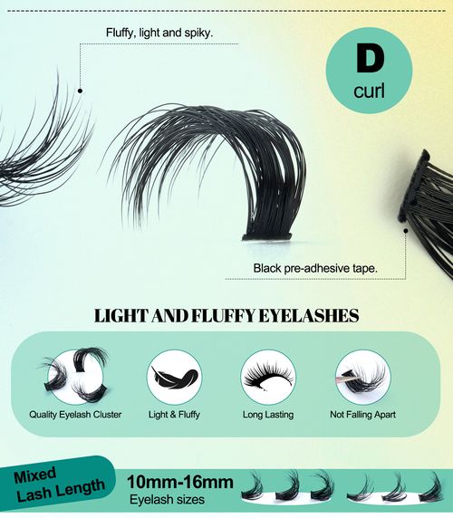 Thick DD Curly Mixed False Eyelashes Set 10-16m Curly DIY Segmented Eyelashes