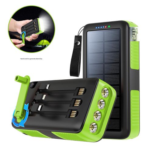 Hand-cranked solar mobile power bank with 4 LED lights (20000 mAh large capacity and long battery life)