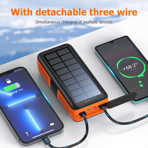 Hand-cranked solar mobile power bank with 4 LED lights (20000 mAh large capacity and long battery life)