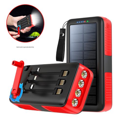 Hand-cranked solar mobile power bank with 4 LED lights (20000 mAh large capacity and long battery life)