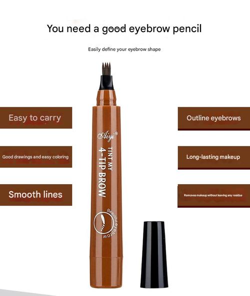 Four-pronged liquid eyebrow pencil for micro-sculpting, four-way tip, long-lasting, sweat-proof and waterproof.