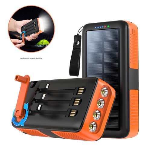 Hand-cranked solar mobile power bank with 4 LED lights (20000 mAh large capacity and long battery life)
