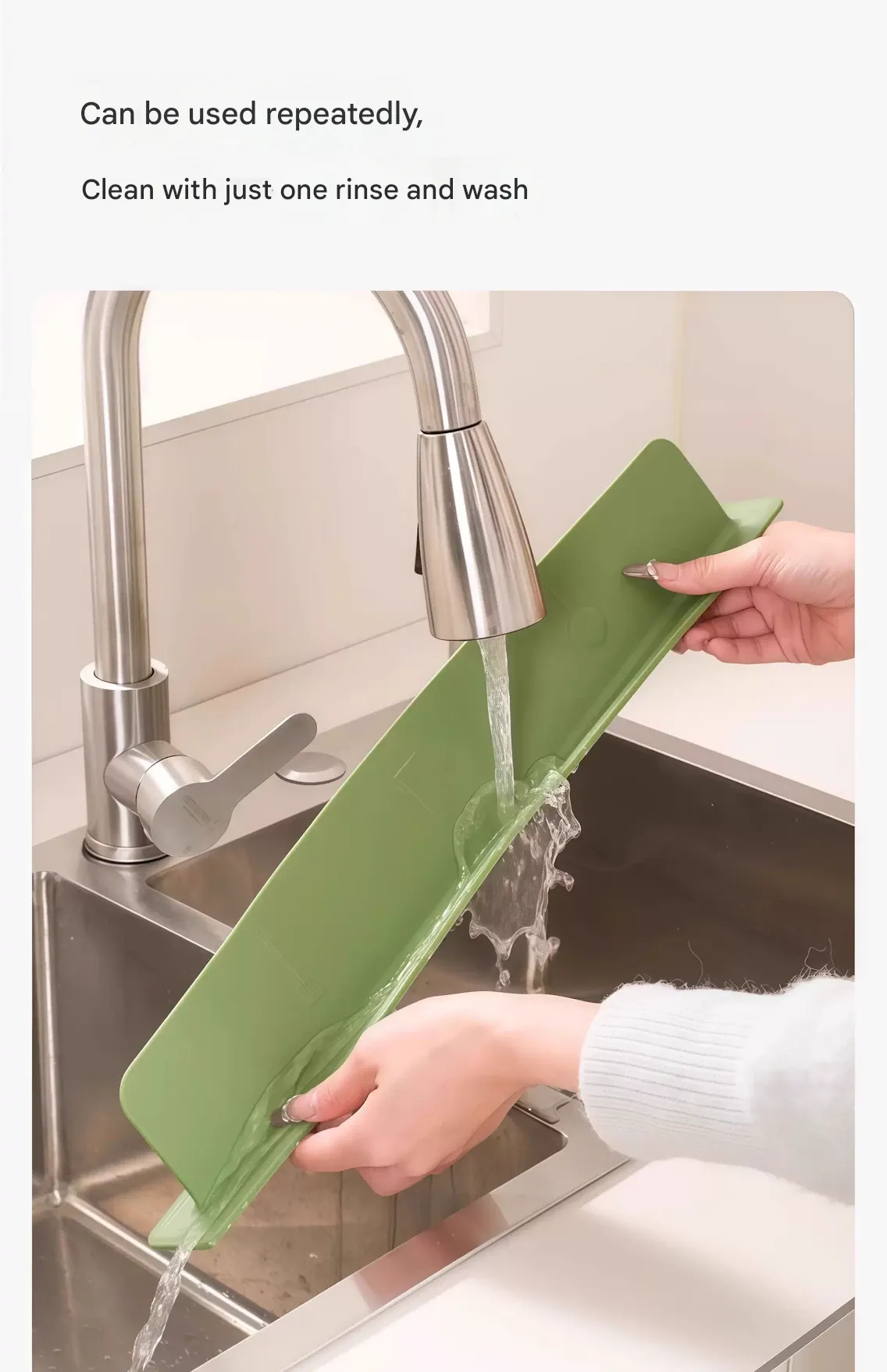 Integrated suction cup sink splash guard for kitchen countertops and bathroom vanities, extended sink splash guard strip