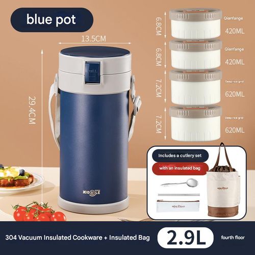 Soup and rice are separated to prevent flavor mixing. This large-capacity vacuum insulated lunch box is perfect for taking your meals out.