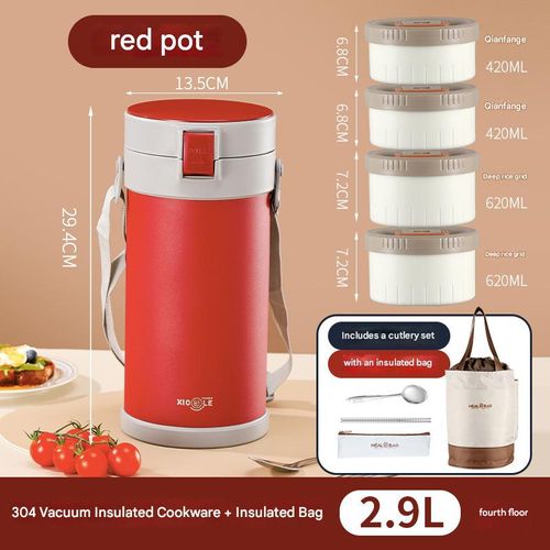 Soup and rice are separated to prevent flavor mixing. This large-capacity vacuum insulated lunch box is perfect for taking your meals out.