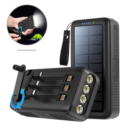 Hand-cranked solar mobile power bank with 4 LED lights (20000 mAh large capacity and long battery life)