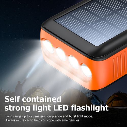 Hand-cranked solar mobile power bank with 4 LED lights (20000 mAh large capacity and long battery life)