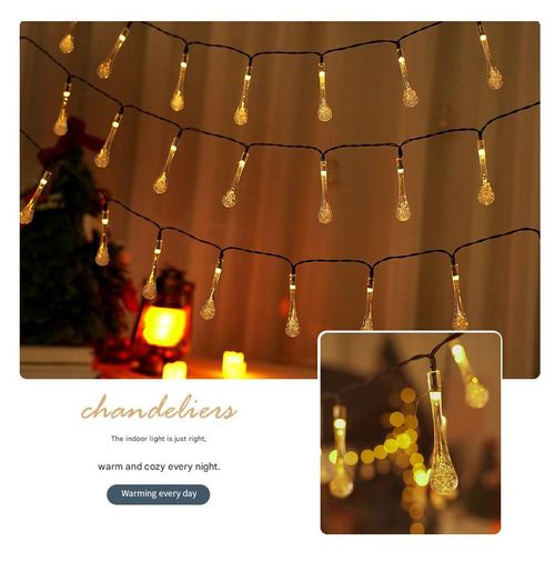 Garden solar LED teardrop string lights, outdoor waterproof patio decorative lights, Christmas lights