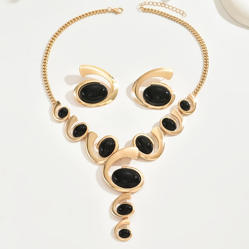 Three-piece women's fashionable jewelry set, creative and unique women's necklace chain stud jewelry set