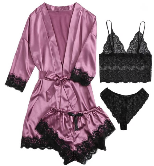 🔥Valentine's Day 4 sets of lace satin sling pajamas set🌹