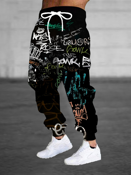 Stylish Men's 3D-Printed Sweatpants — Fashionable Long Trousers with Drawstring and Pockets