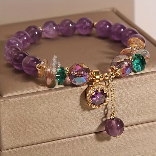 Amethyst bead bracelet, adorned with cubic zirconia
