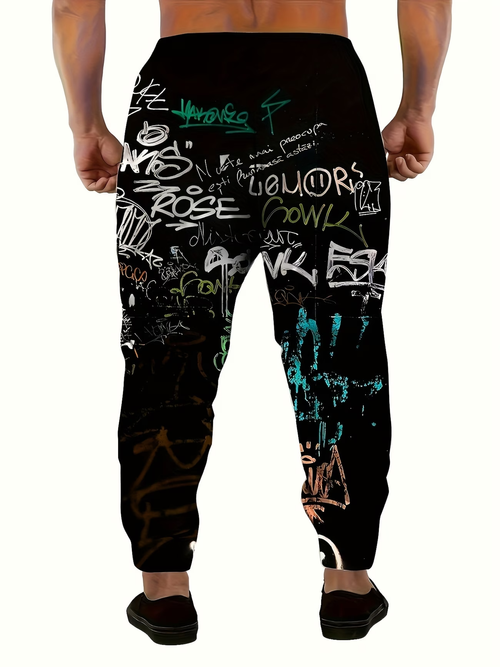 Stylish Men's 3D-Printed Sweatpants — Fashionable Long Trousers with Drawstring and Pockets