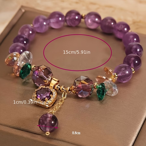Amethyst bead bracelet, adorned with cubic zirconia