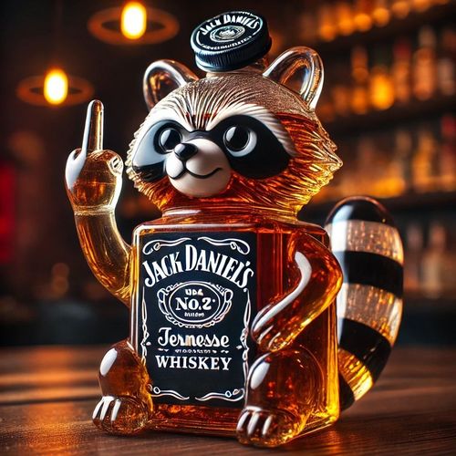🦝🖕Funny Middle Finger Raccoon Whiskey Bottle