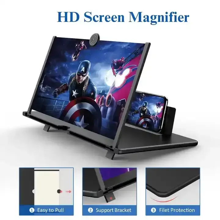 12 Inch 3D Mobile Phone Screen Magnifier Video Amplifier With Foldable Holder Magnifying Glass Smart Phone Stand Bracket