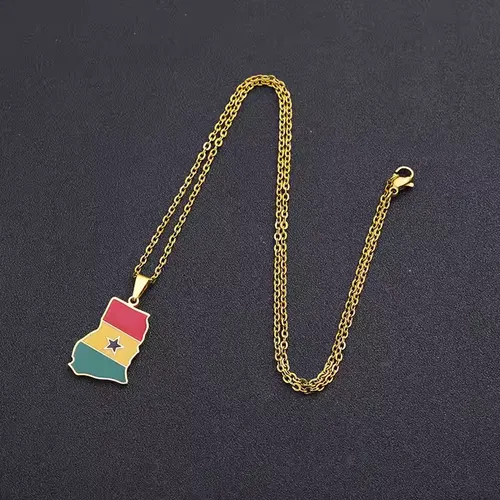 Ghana Map Chain Necklaces Stainless Steel 18K Gold Plated Enamel Ghana National Flag Map Pendant Necklace Cash on delivery, free shipping