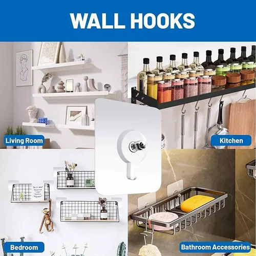 🔨10 Pack Adhesive Wall Hooks, Wall Hangers Without Nails, No Damage Picture Hooks Waterproof and Rustproof to use Inside Kitchen, Bathroom, Home and Office
