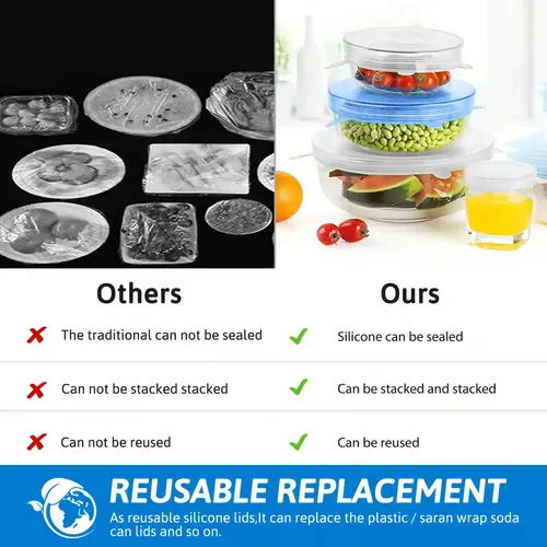 😀Smiley Face Sealing Wrap💪Silicone Stretch Lid   1 SET(6PCS)