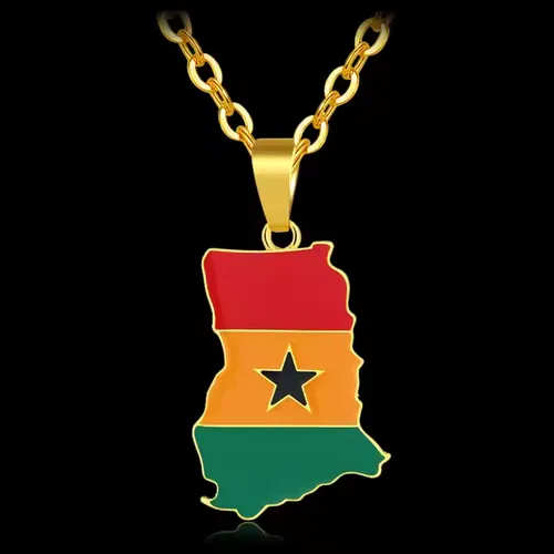 Ghana Map Chain Necklaces Stainless Steel 18K Gold Plated Enamel Ghana National Flag Map Pendant Necklace Cash on delivery, free shipping