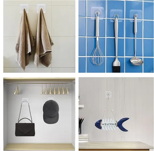 🔨10 Pack Adhesive Wall Hooks, Wall Hangers Without Nails, No Damage Picture Hooks Waterproof and Rustproof to use Inside Kitchen, Bathroom, Home and Office
