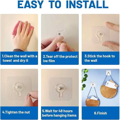 🔨10 Pack Adhesive Wall Hooks, Wall Hangers Without Nails, No Damage Picture Hooks Waterproof and Rustproof to use Inside Kitchen, Bathroom, Home and Office