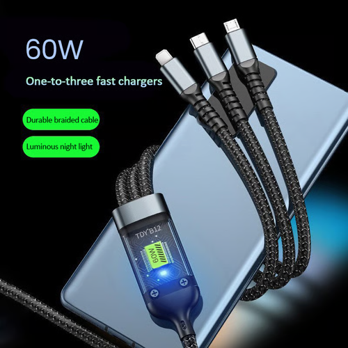 Transparent Luminous Charging 3-in-1 Data Cable