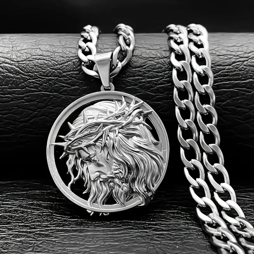 Jesus Crown of thorns Men's Necklace 304 Stainless Steel Golden Color Chain Crucifix Medal Male Neckalces Religious Jewelry