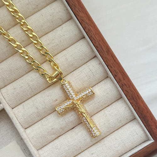 Gold-plated cross necklace with zirconia - Lucky Faith pendant