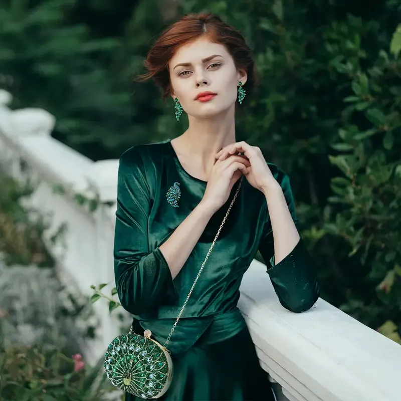 Rhinestone Clutch Purses for Women Evening Wedding Formal - Round Clasp Handbag - Rhinestone Bag