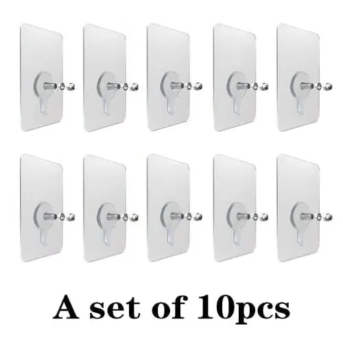 🔨10 Pack Adhesive Wall Hooks, Wall Hangers Without Nails, No Damage Picture Hooks Waterproof and Rustproof to use Inside Kitchen, Bathroom, Home and Office