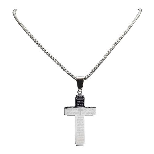 Cross Bible Text Stainless Steel Metal Necklace