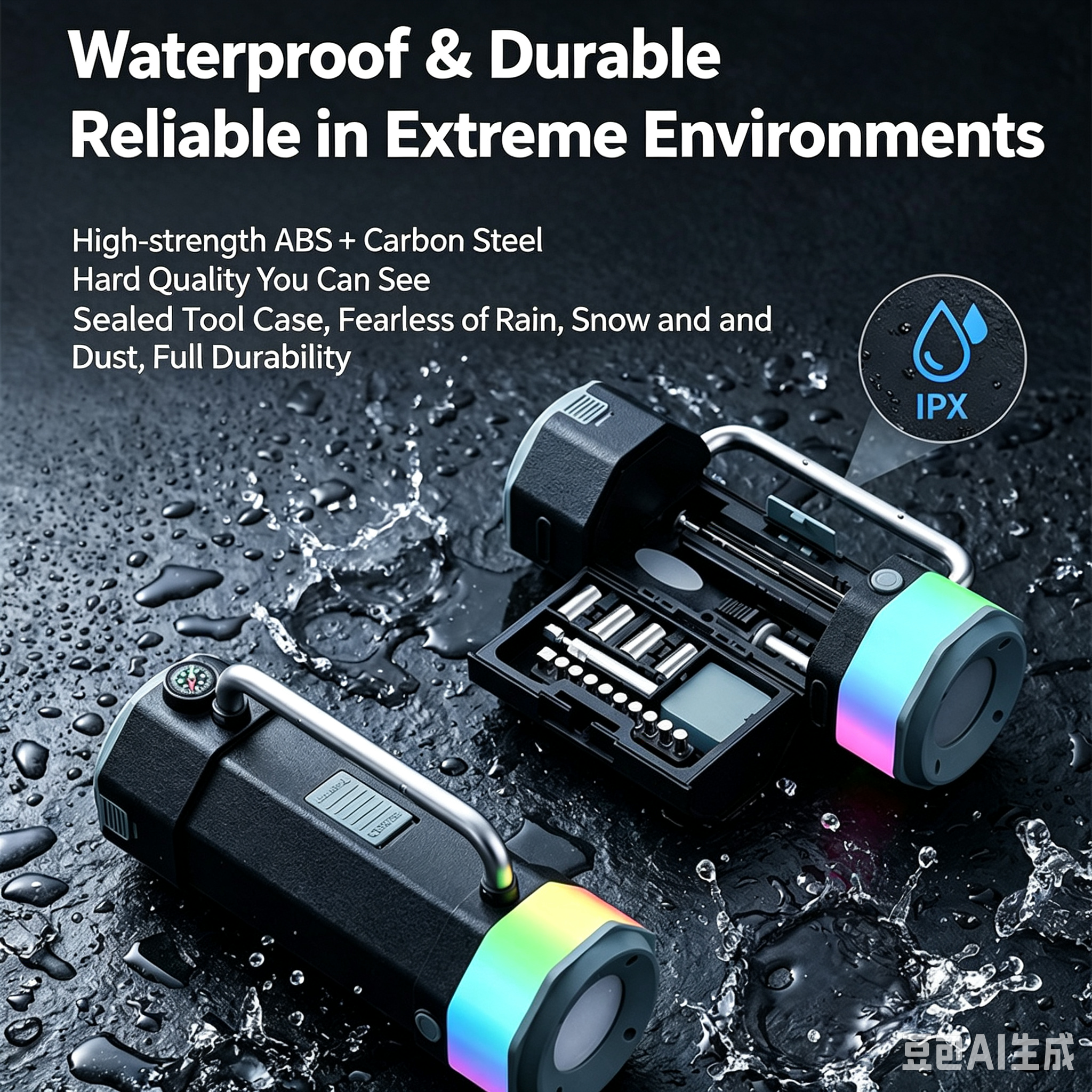 Multifunctional RGB Flashlight DK-109, Car Emergency Tool Kit with Screwdriver Set, Waterproof Camping LED Work Light with Compass & Alarm SOS Light