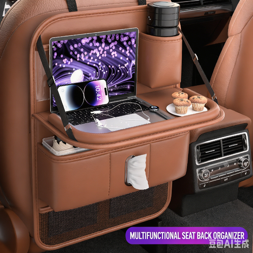 Multi-Function Car Seat Back Storage Bag | Foldable Table, Tissue Box & Trash Bin