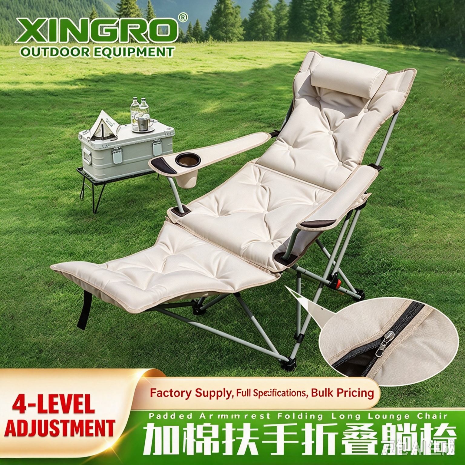 Portable Folding Moon Chair for Outdoor, Padded Thickened Camping Beach Lounge Chair, Reclining Nap Chair for Office & Camping