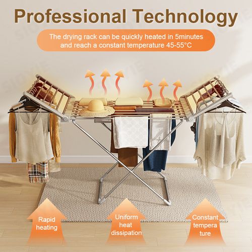Foldable Electric Heating Clothes Drying Rack, Indoor Portable Heated Garment Dryer, Floor Standing Laundry & Towel Drying Rack for Home Use