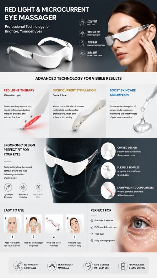 New Eye Massager, Red Light Microcurrent Eye Beauty Device for Dark Circles, Puffiness & Eye Bag Removal, Portable Eye Care Instrument