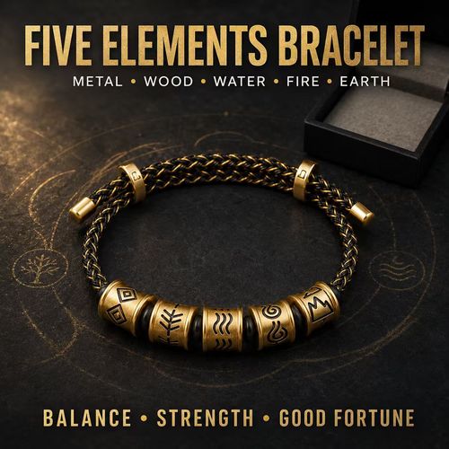 🔥Mens Sand Gold Five Elements Bracelet – Adjustable Symbolic Fortune Bracelet