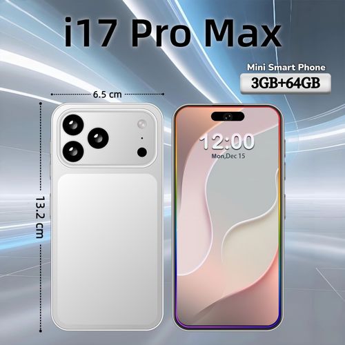 New Mini i17 Pro Max White Label Smart Phone 5.3 HD Screen 3GB+64GB Storage Android 15 72MP 108MP Dual Camera Dual SIM Unlocked Cheap Mini Mobile Phone (Non-Apple)
