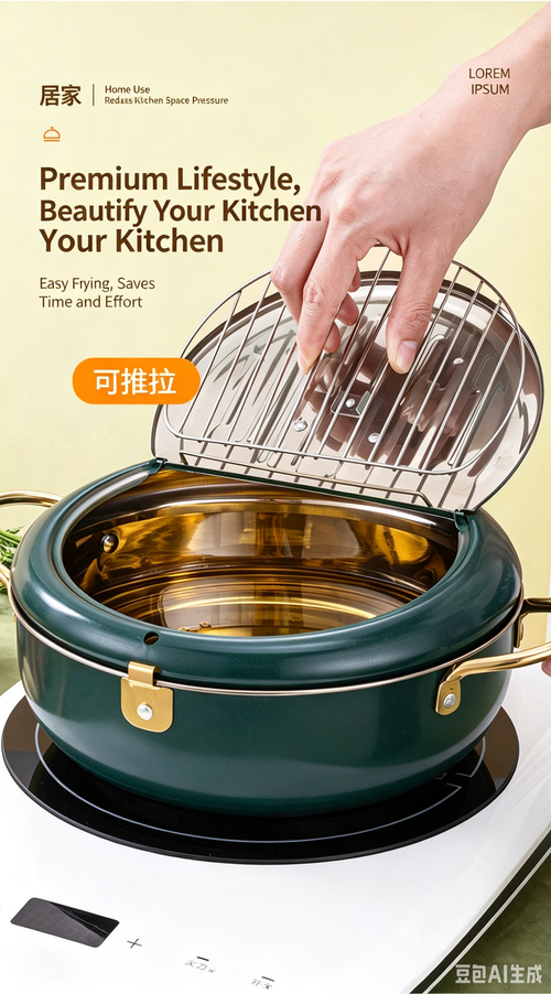 Stainless Steel Japanese Deep Fryer with Lid, Thermostatic Control, Multi-layer Bottom, Universal for All Stovetops, Household Frying Pot