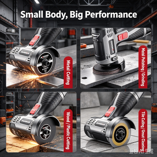 Cordless Angle Grinder with Large Capacity Lithium Battery, Multi-functional Home Grinder Cutter & Tile Grout Remover