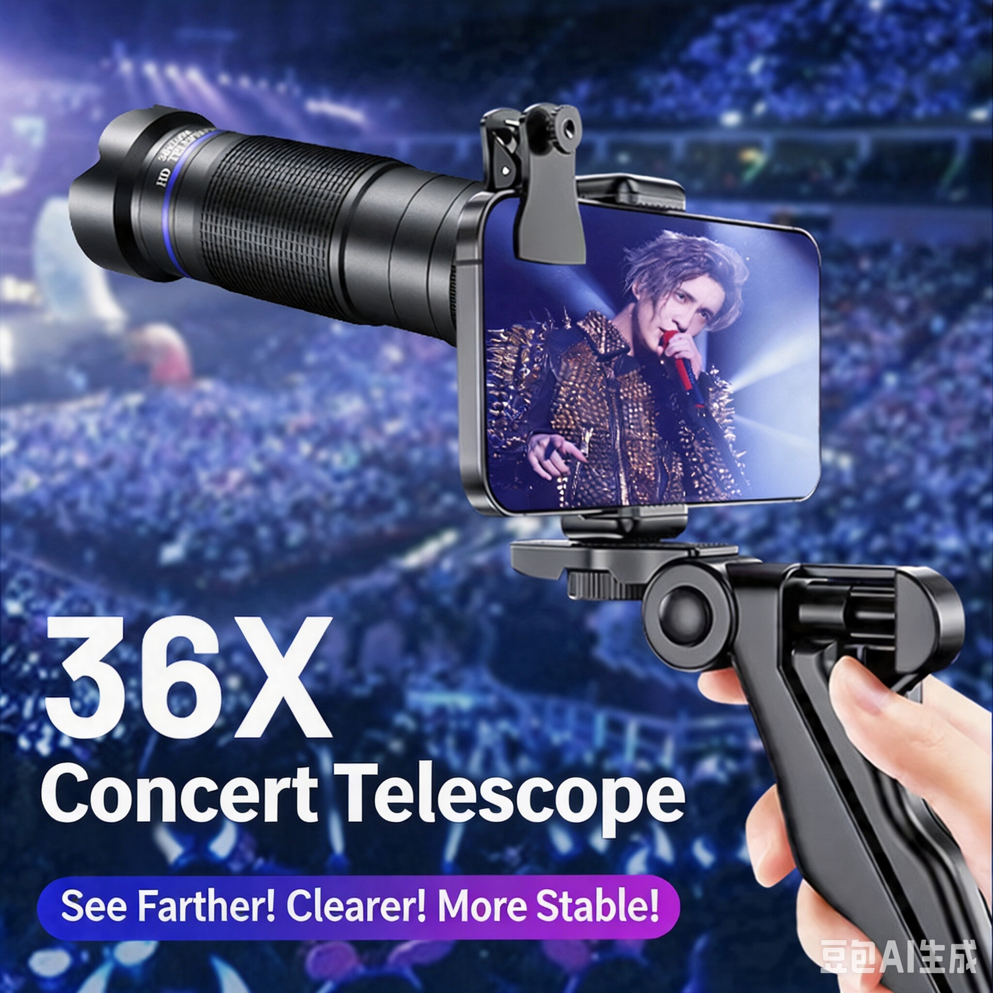 36X HD External Phone Telephoto Lens for Concert, Fishing & TikTok Live Streaming