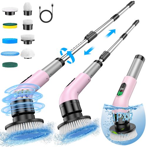 Multifunctional Wireless Electric Cleaning Brush with Digital Display, Telescopic Auto-Cleaning Scrubber for Bathroom & Bathtub, Household Cleaning Tool