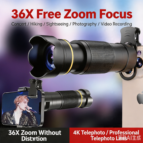 36X HD External Phone Telephoto Lens for Concert, Fishing & TikTok Live Streaming